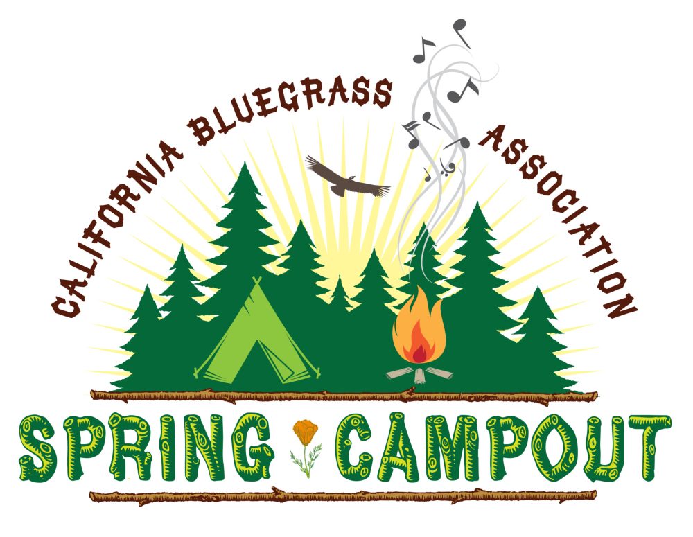 Poster for California Bluegrass Association’s Spring Campout, April 14–19, with music events at Lodi Grape Festival Grounds, 413 E Lockeford Street, Lodi.