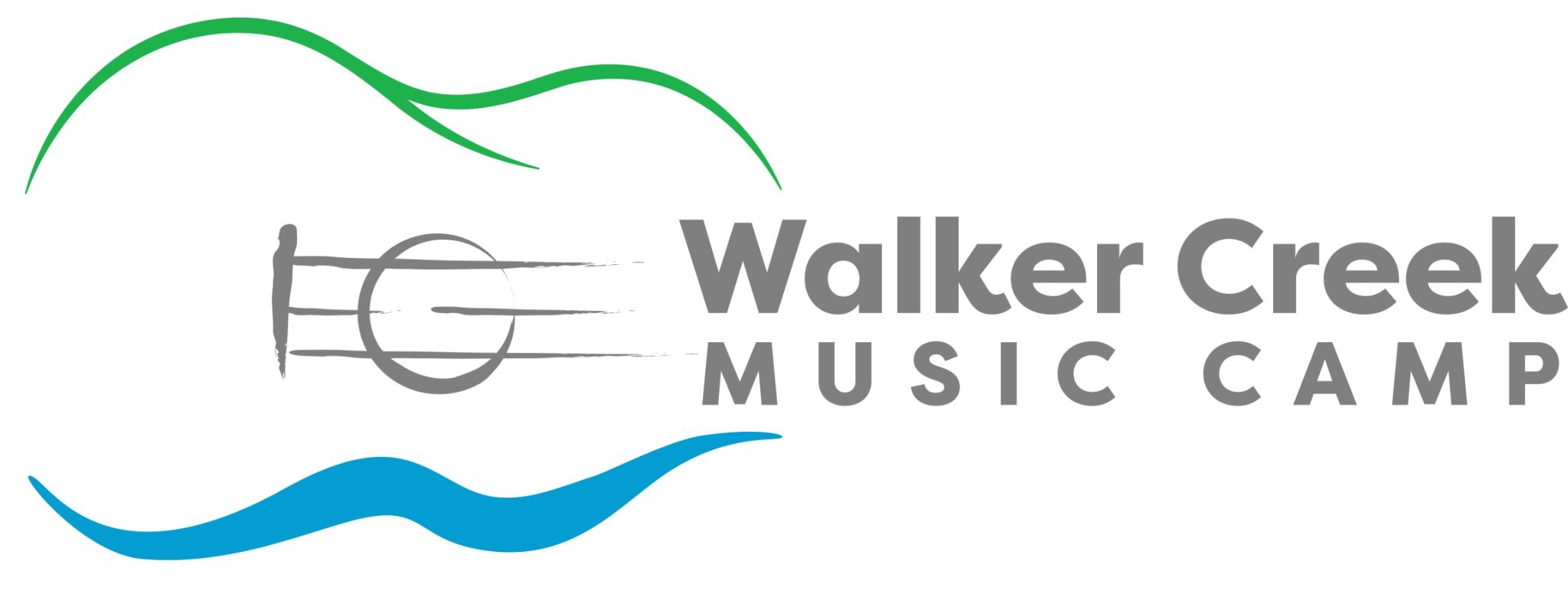Walker Creek Music Camp logo with stylized green and blue lines forming a guitar outline and gray text reading "Walker Creek Music Camp.