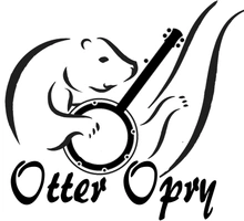 Black and white illustration of an otter playing a banjo, with the text “Otter Opry” below in stylized font.