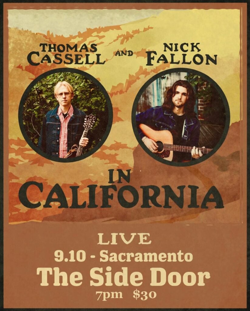 Concert poster for Thomas Cassell and Nick Fallon in California, live on September 10 in Sacramento at The Side Door, 7pm, tickets $30.